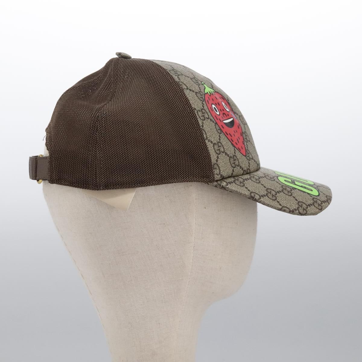 GUCCI GG Supreme Strawberry baseball Cap PVC XL Beige 700665 Auth