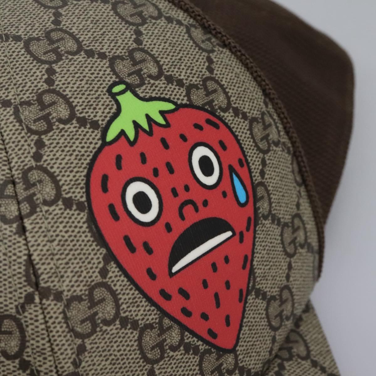 GUCCI GG Supreme Strawberry baseball Cap PVC XL Beige 700665 Auth