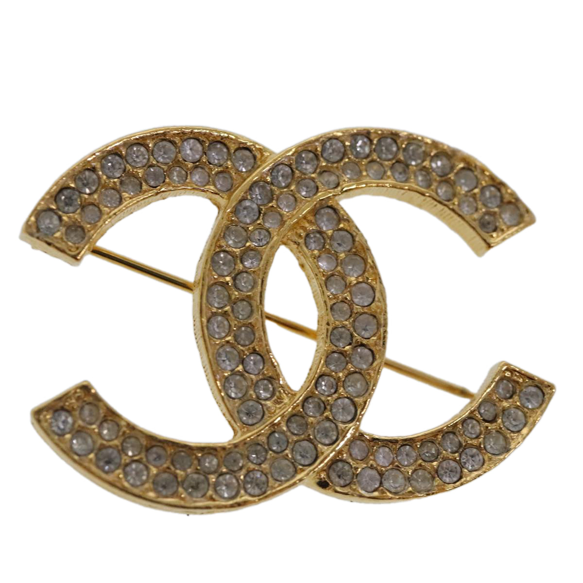 CHANEL COCO Mark Rhinestone Brooch metal Gold Tone CC Auth