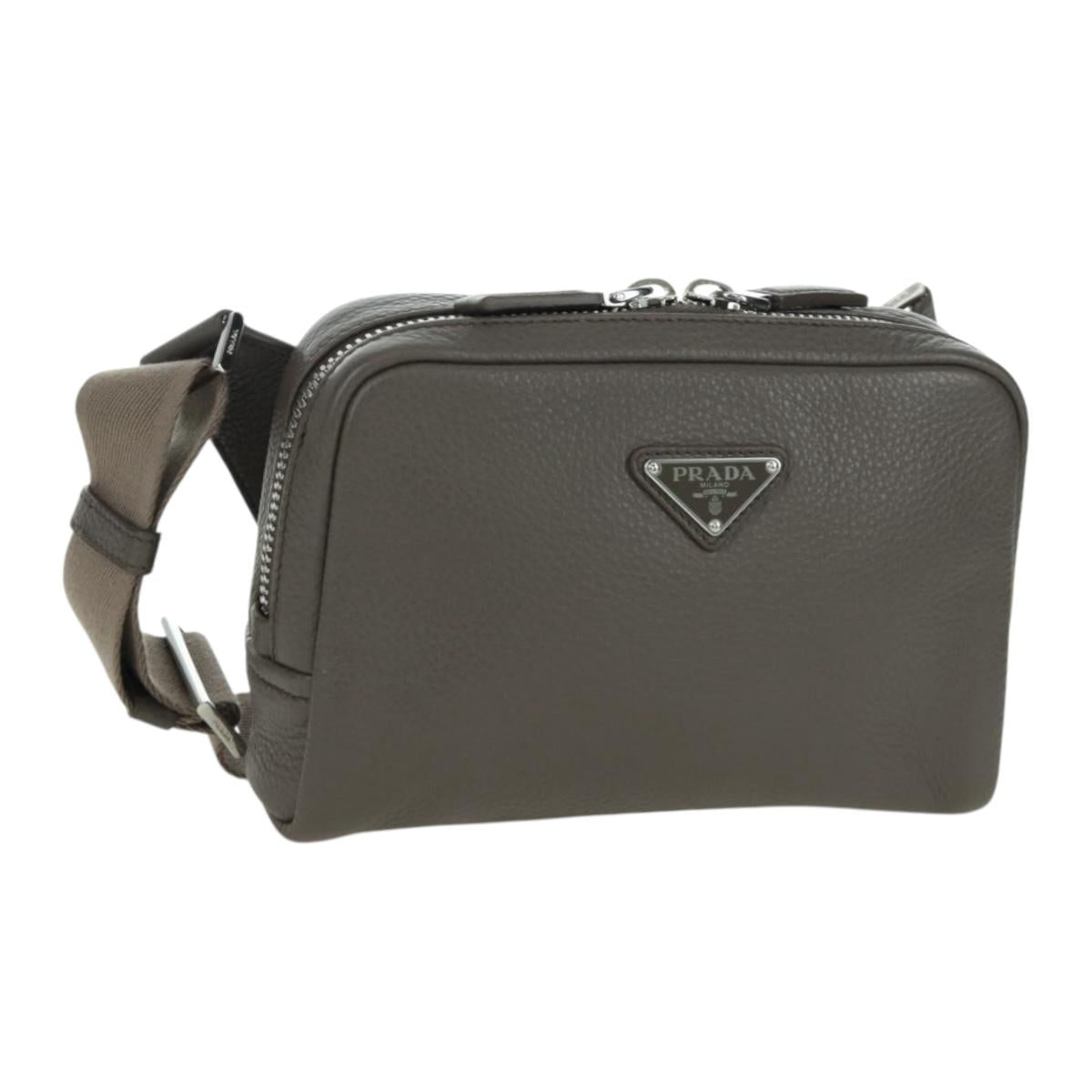 田端 PRADA Vitterodino Shoulder Bag Leather Gray Silver 2VH184 Auth