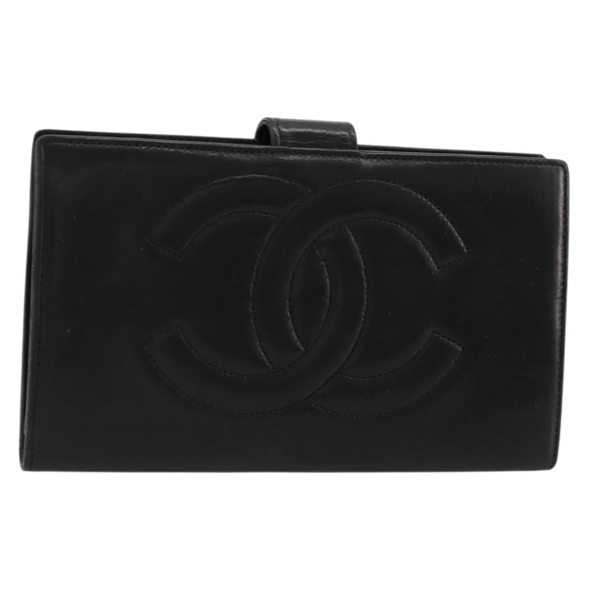 CHANEL Long Wallet Lamb Skin Black CC Auth BA12654A – MixTHINKS