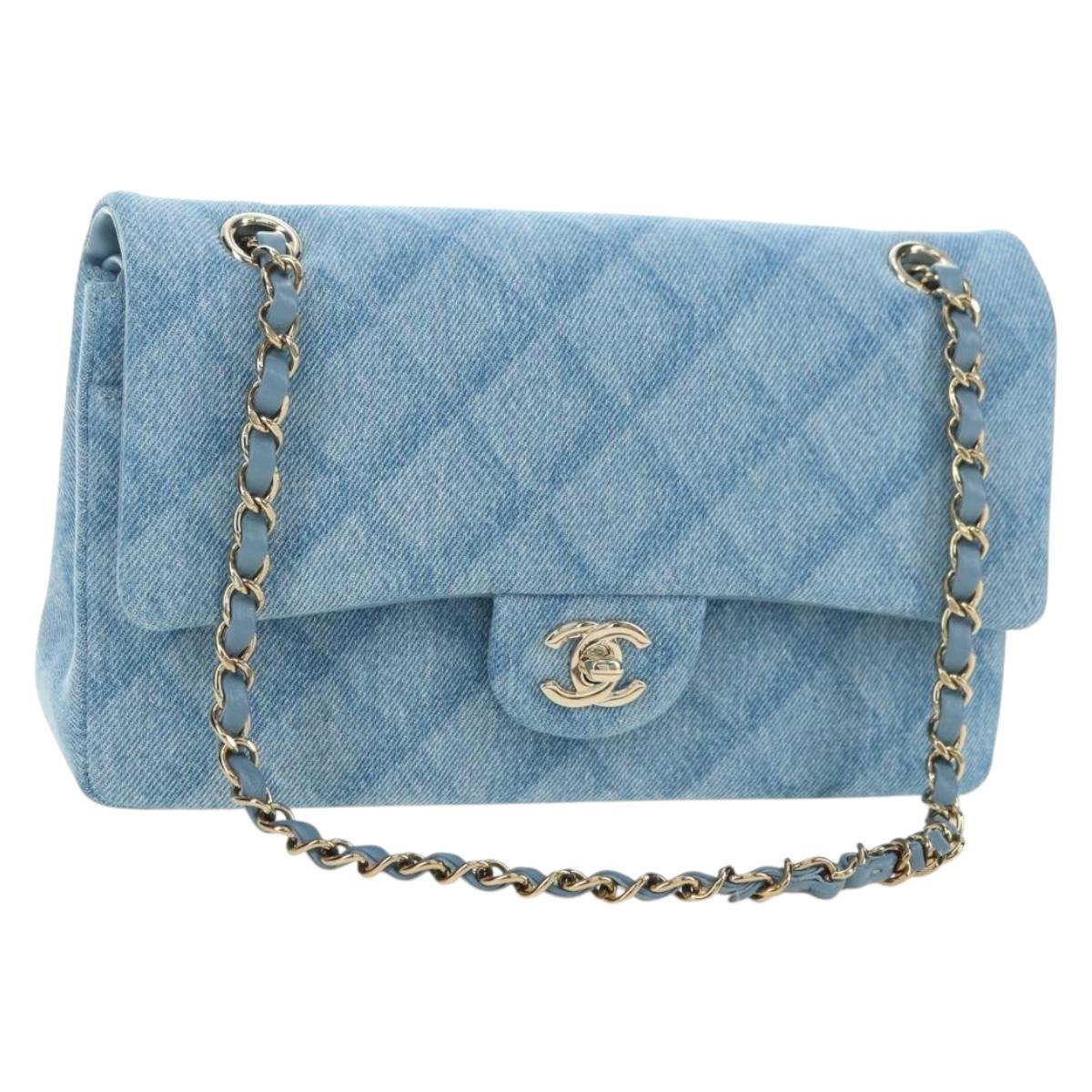 CHANEL Matelasse 25 Chain Shoulder Bag Denim Blue Gold CC Auth