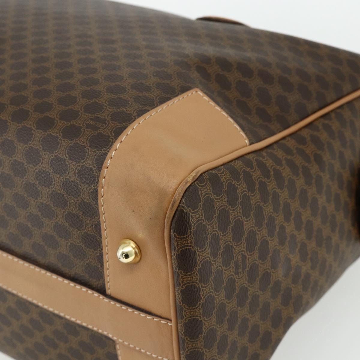 CELINE Macadam Canvas Boston Bag PVC Leather Brown Gold Auth