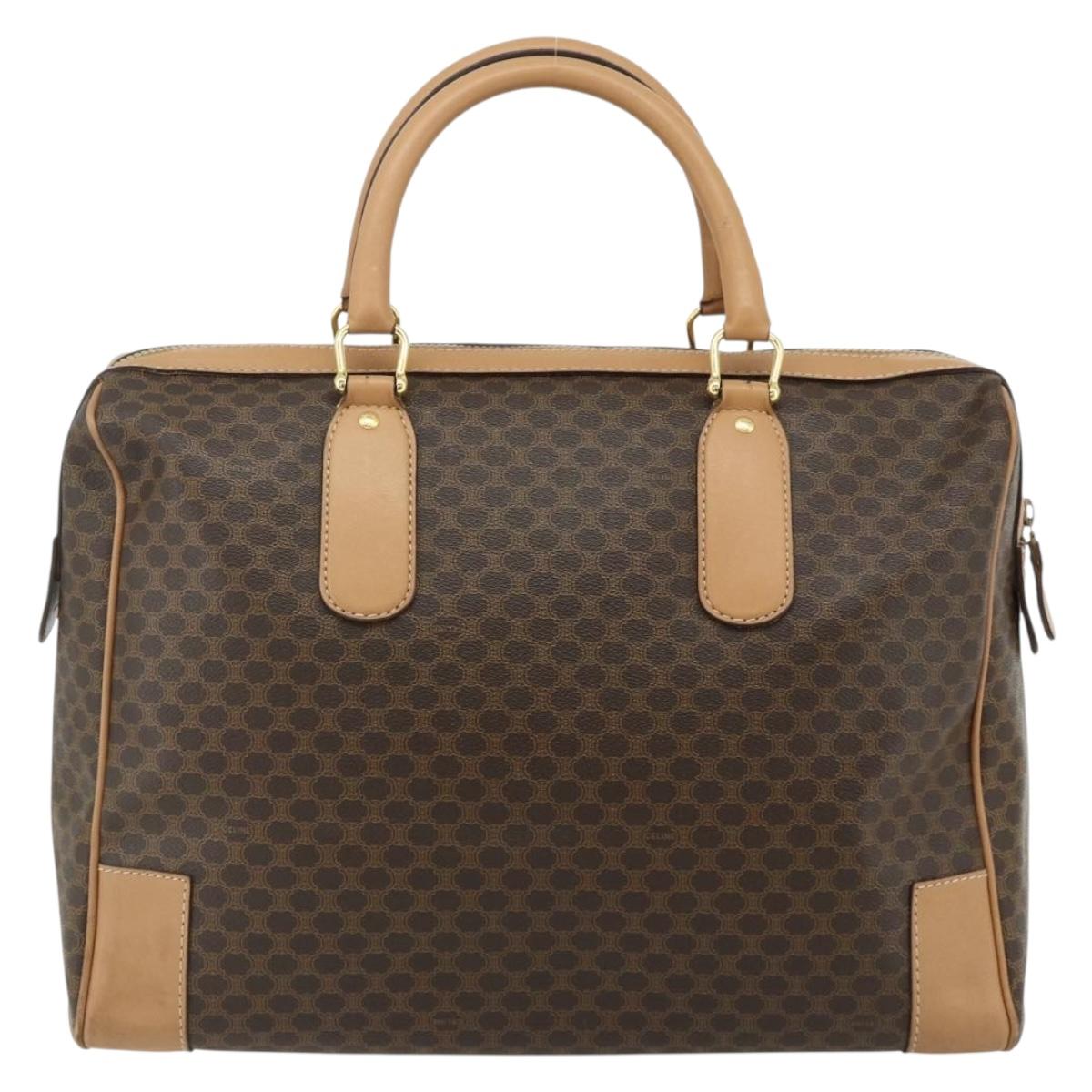 バッグ CELINE Macadam Triumph Boston Bag CELINE Macadam Canvas Boston Bag PVC Leather Brown Gold Auth