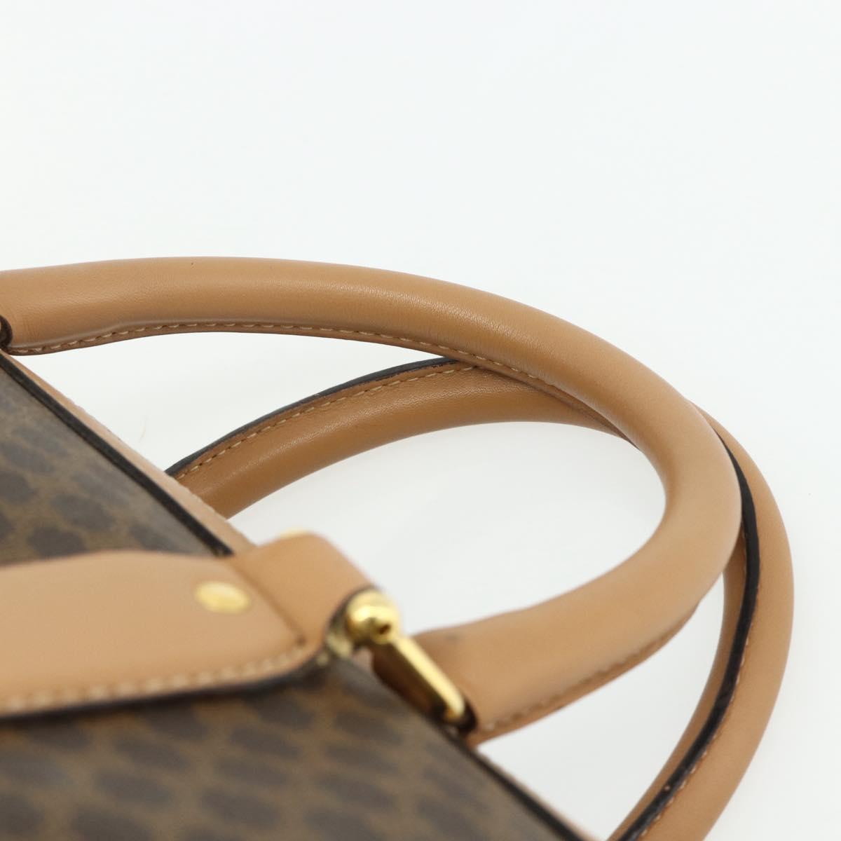 CELINE Macadam Canvas Boston Bag PVC Leather Brown Gold Auth