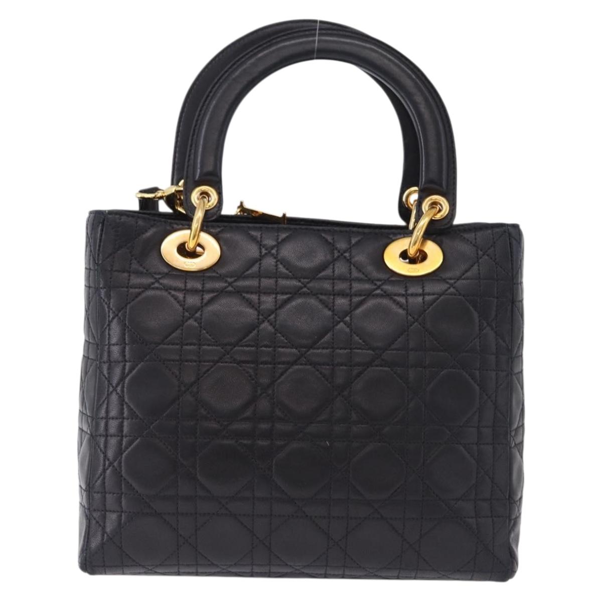 Christian Dior Lady Dior Canage Hand Bag Leather 2way Black Gold