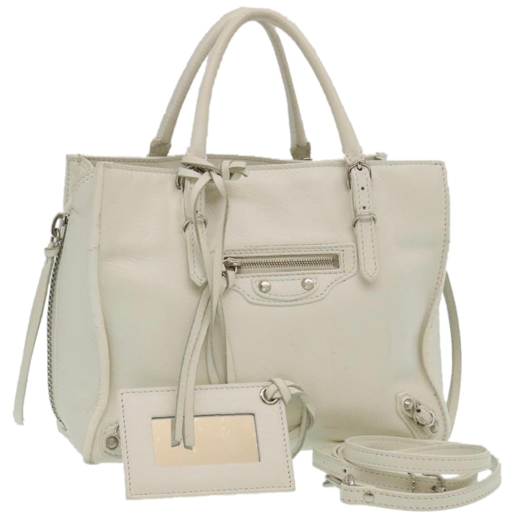 BALENCIAGA ハンドバッグ ホワイト 2way BALENCIAGA 2Way Shoulder Bag Hand Bag Leather White Auth am2305gM