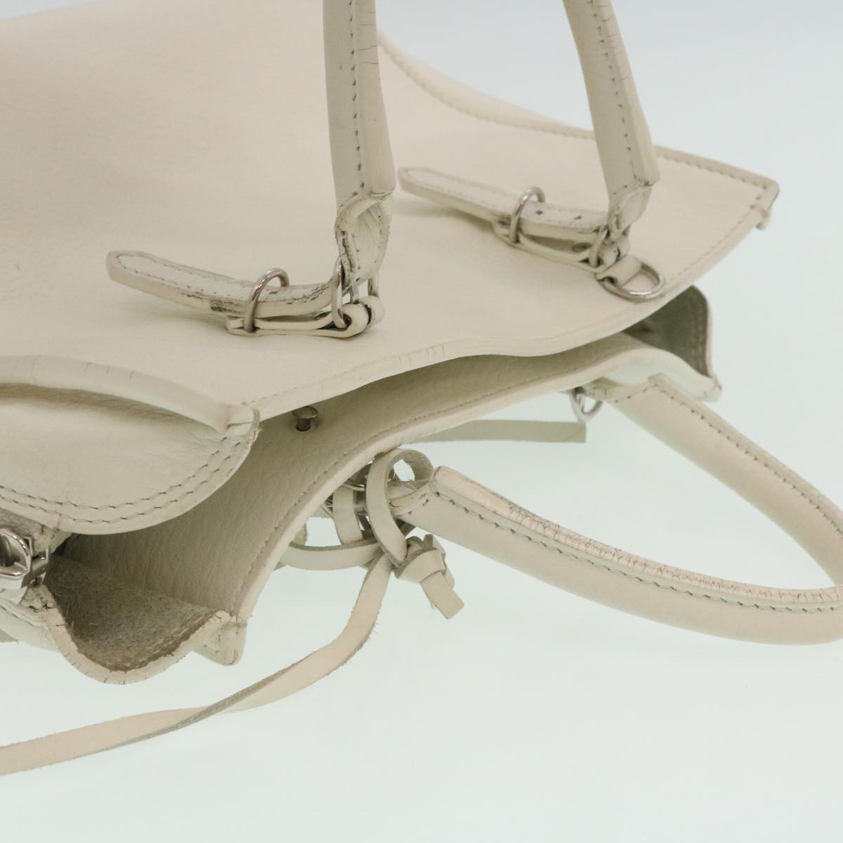 BALENCIAGA 2Way Shoulder Bag Hand Bag Leather White Auth am2305gM