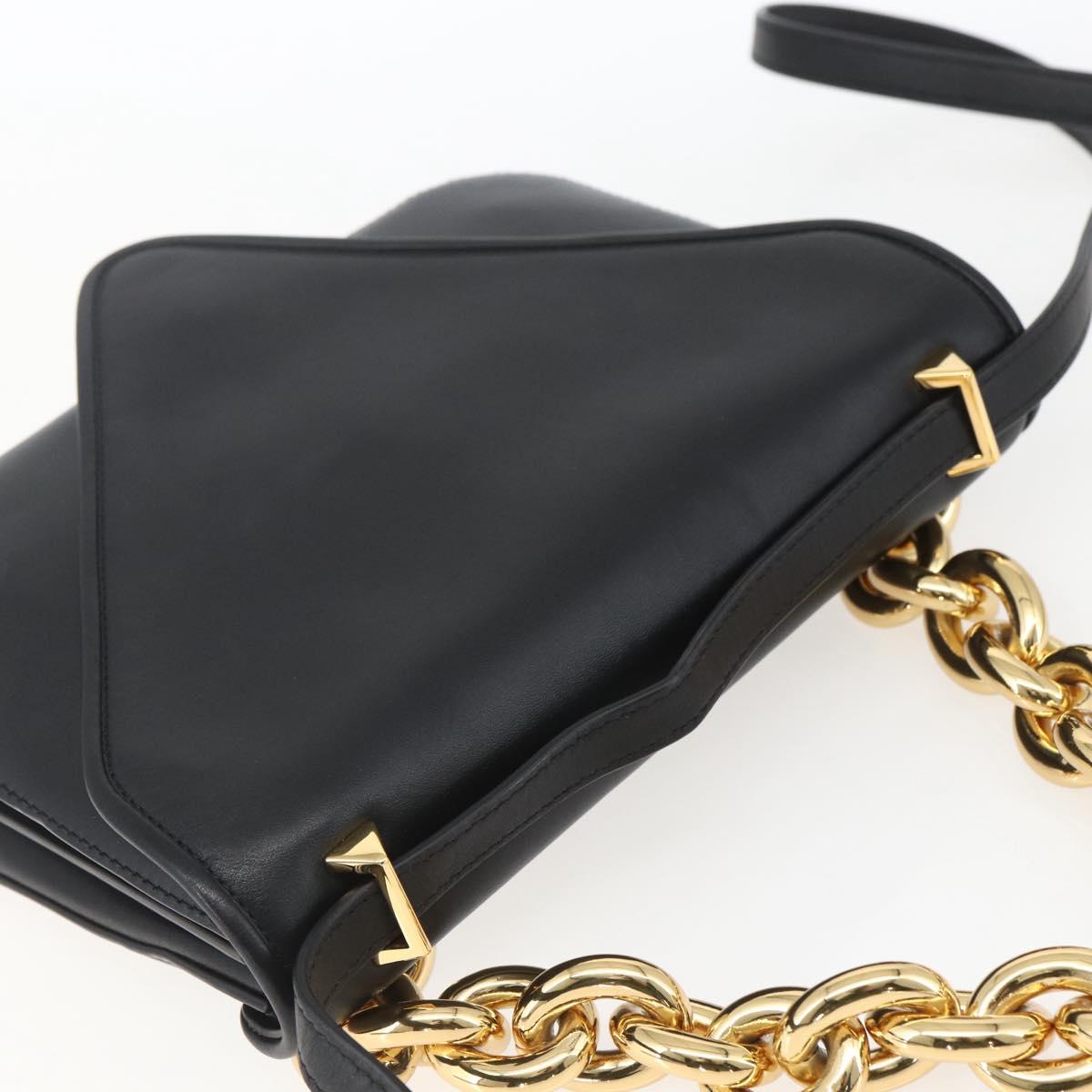 BOTTEGA VENETA Mount Shoulder Bag Leather 2way Black Gold Auth