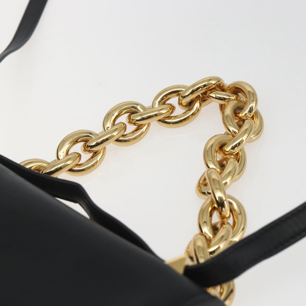 BOTTEGA VENETA Mount Shoulder Bag Leather 2way Black Gold Auth