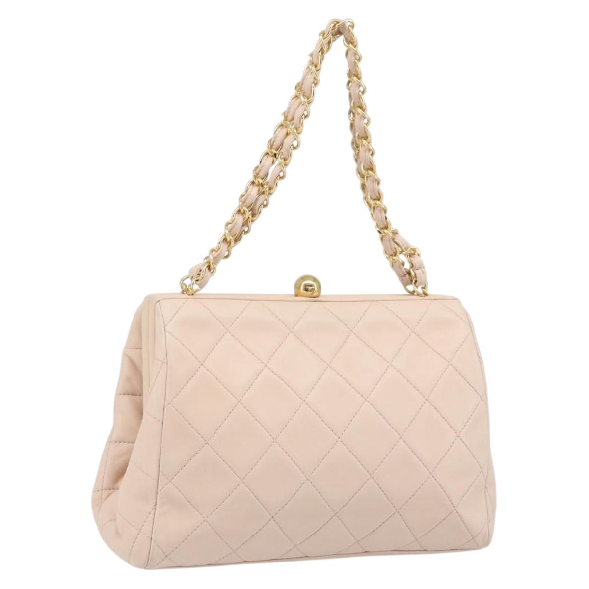 CHANEL Chain Matelasse Hand Bag Lamb Skin Pink Gold CC Auth