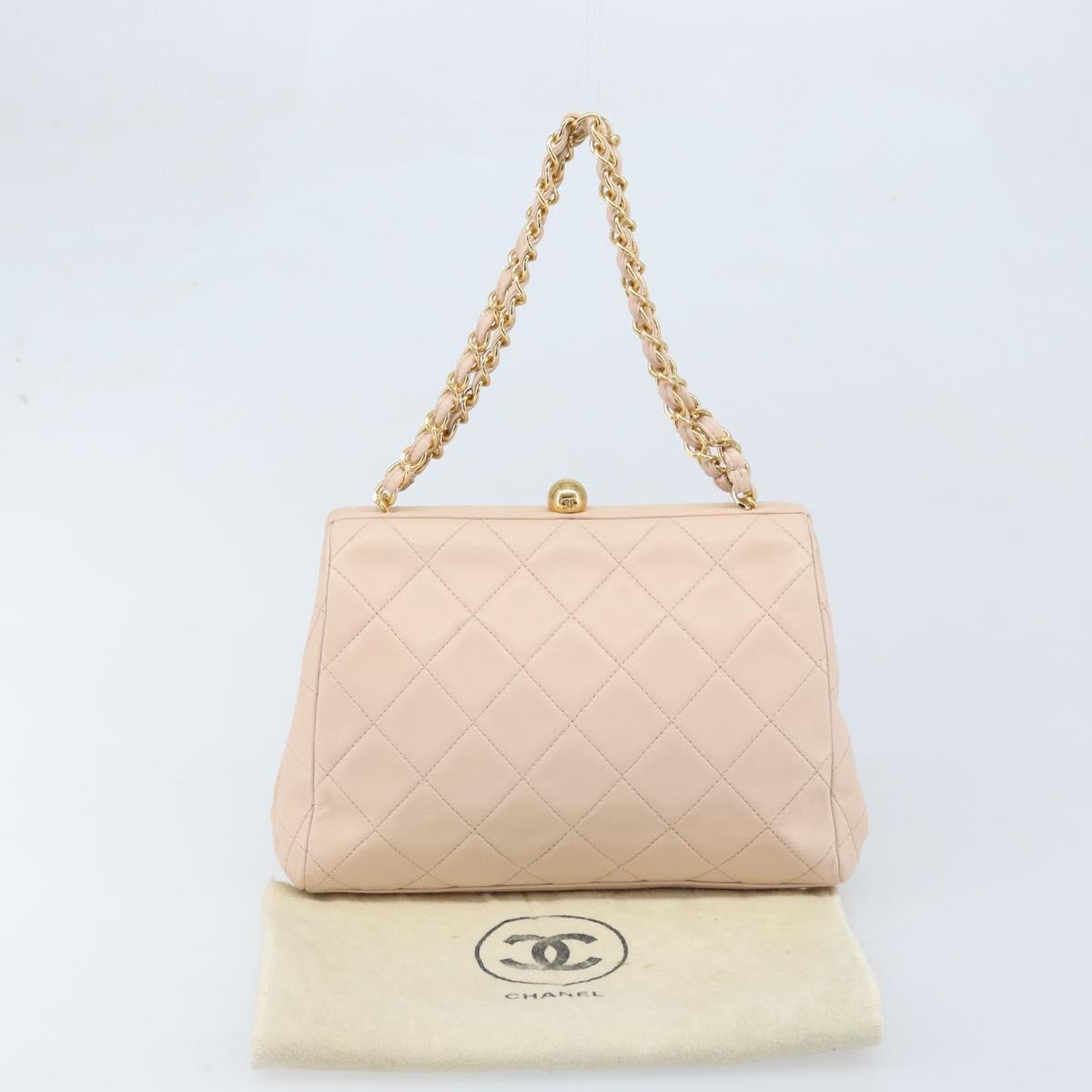 CHANEL Chain Matelasse Hand Bag Lamb Skin Pink Gold CC Auth