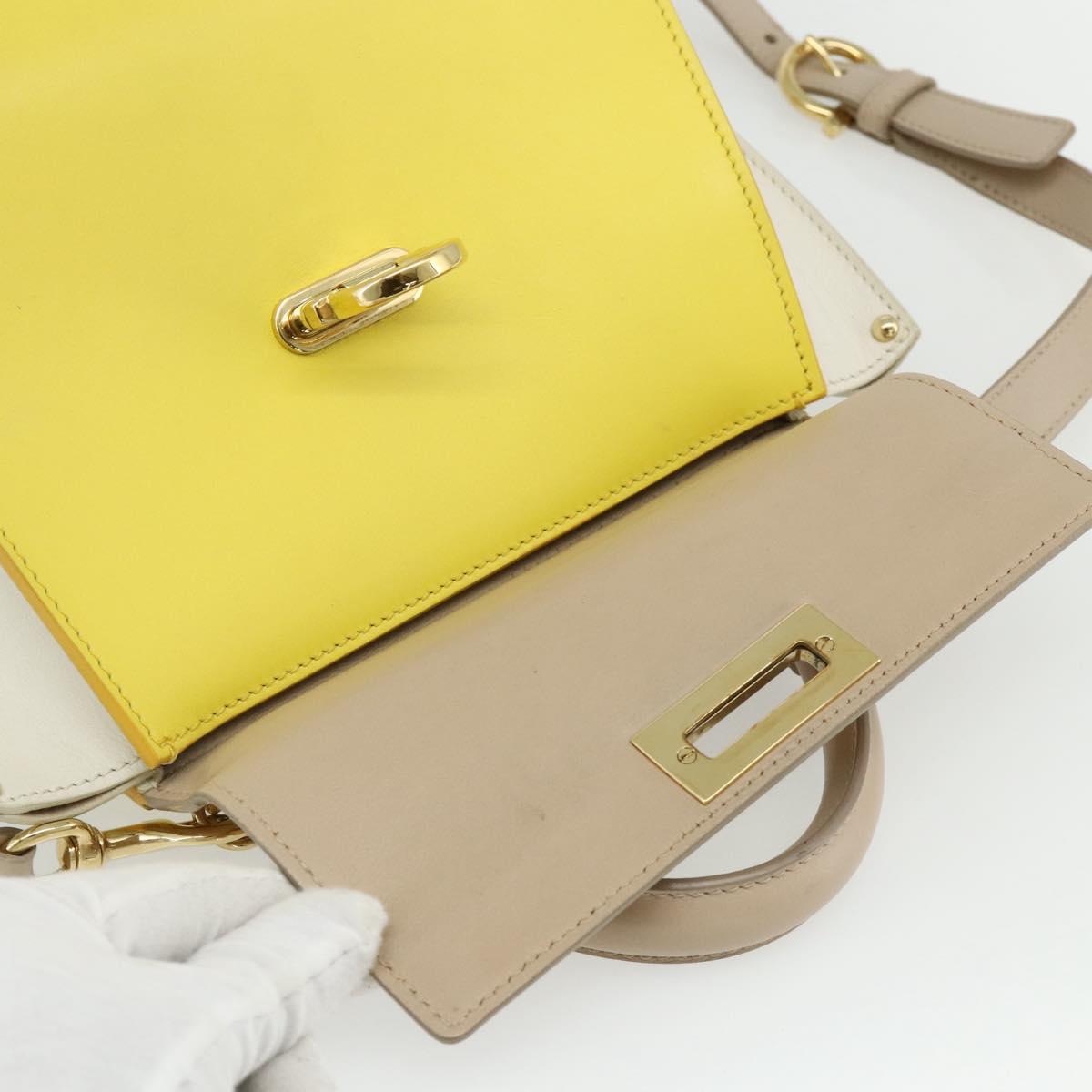 Salvatore Ferragamo Gancini Hand Bag Leather 2way Yellow Gold Auth