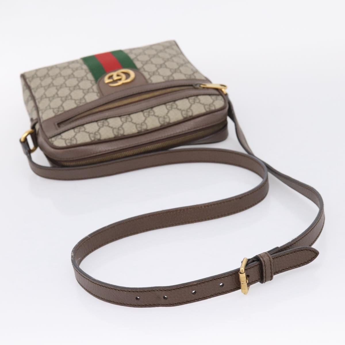 GUCCI GG Supreme Web Sherry Line Shoulder Bag PVC Beige Gold