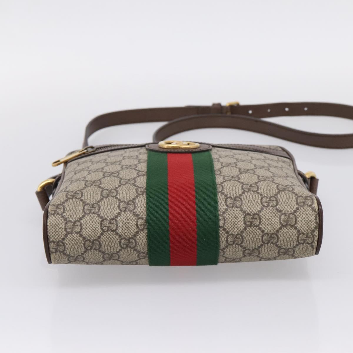 GUCCI GG Supreme Web Sherry Line Shoulder Bag PVC Beige Gold