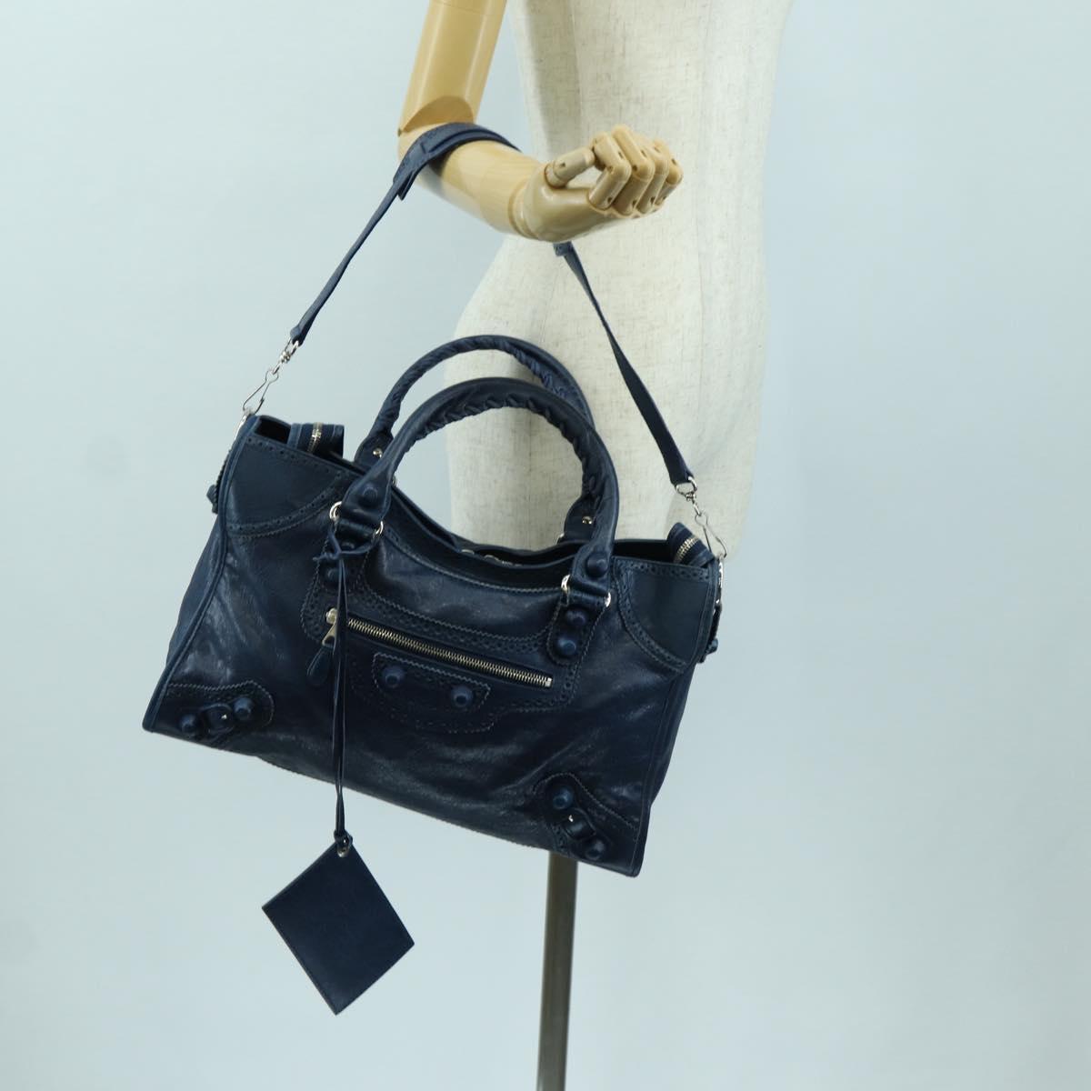 BALENCIAGA Giant City Hand Bag Leather 2way Blue Silver 258044