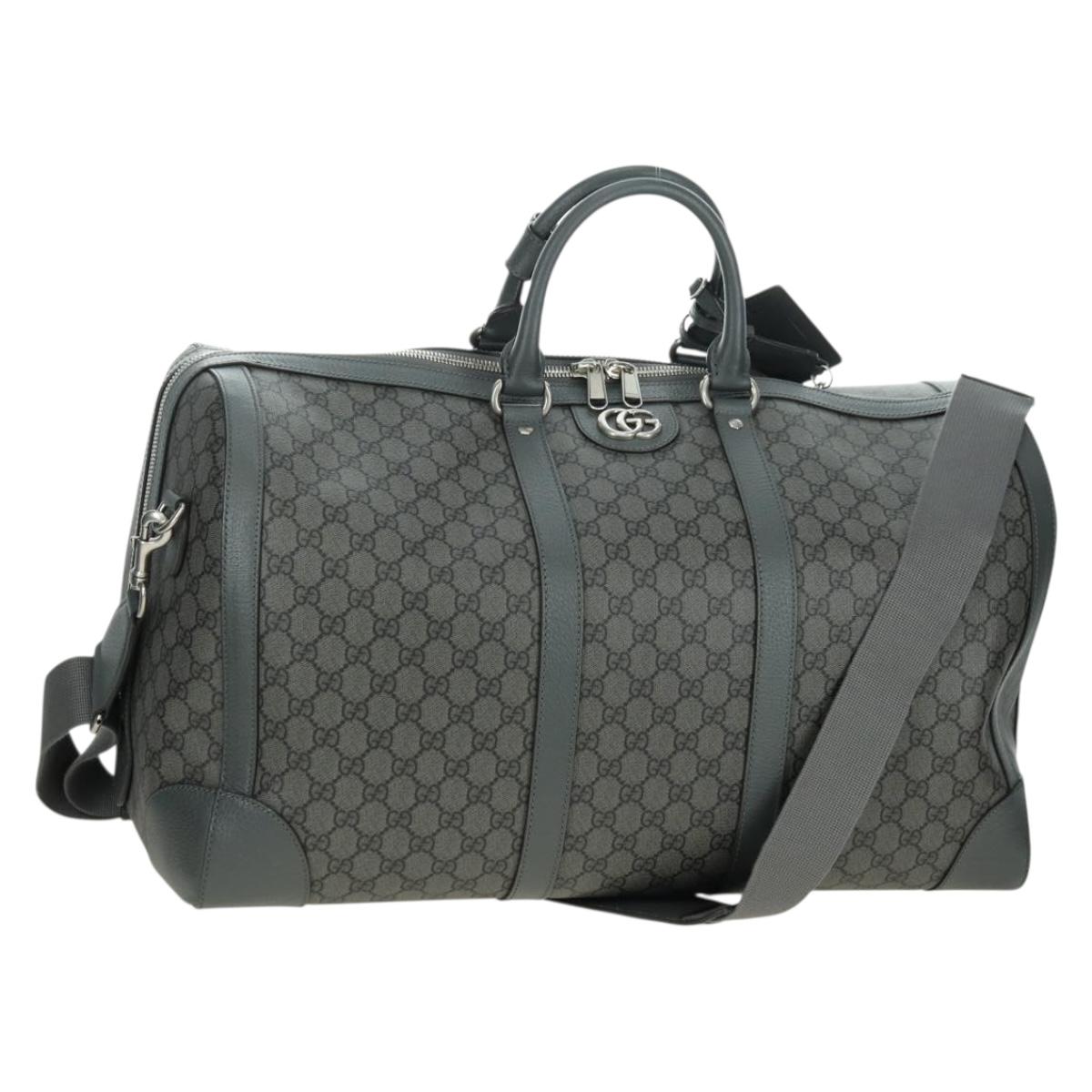 GUCCI GG Supreme Ophidia Boston Bag PVC Gray Silver 724612 Auth