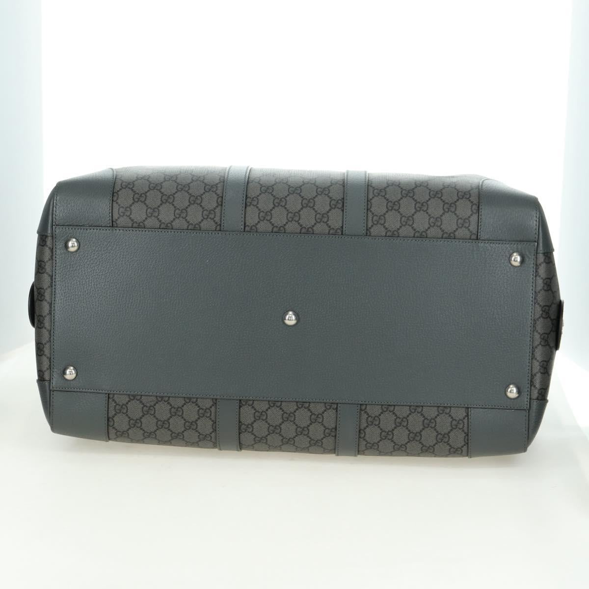 GUCCI GG Supreme Ophidia Boston Bag PVC Gray Silver 724612 Auth