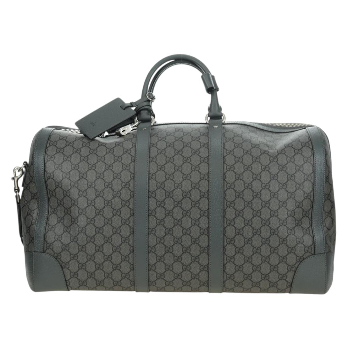 GUCCI GG Supreme Ophidia Boston Bag PVC Gray Silver 724612 Auth
