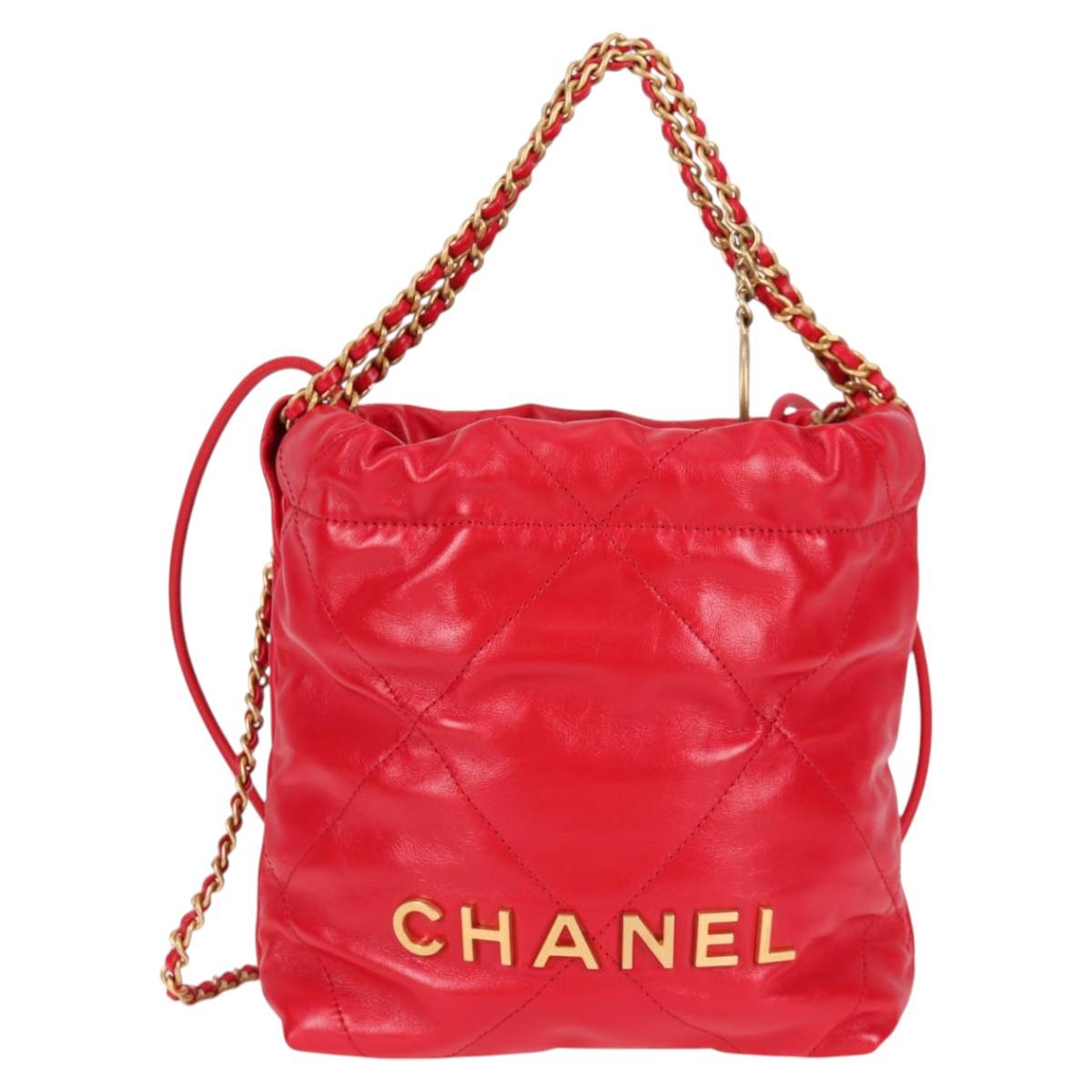 CHANEL Chanel 22 Matelasse Chain Hand Bag Leather 2way Red Gold CC