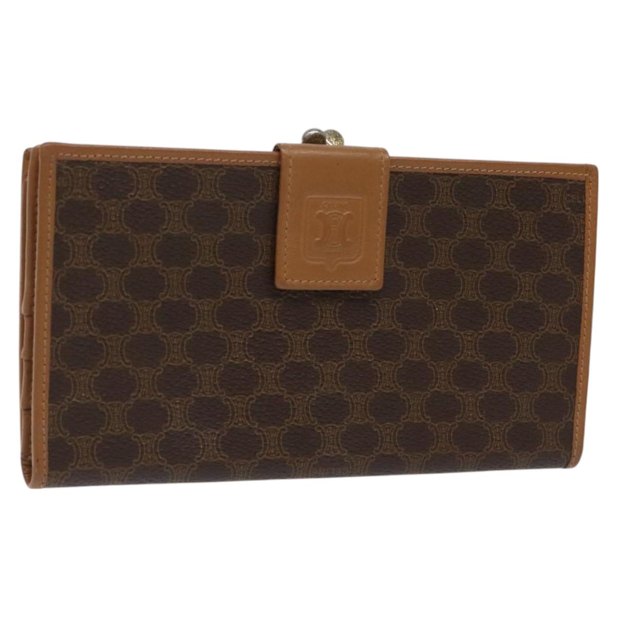 CELINE セリーヌ マカダム 総柄 長財布　キャンバス　レザー CELINE マカダムキャンバス ロングウォレット PVCレザー ブラウン 正規