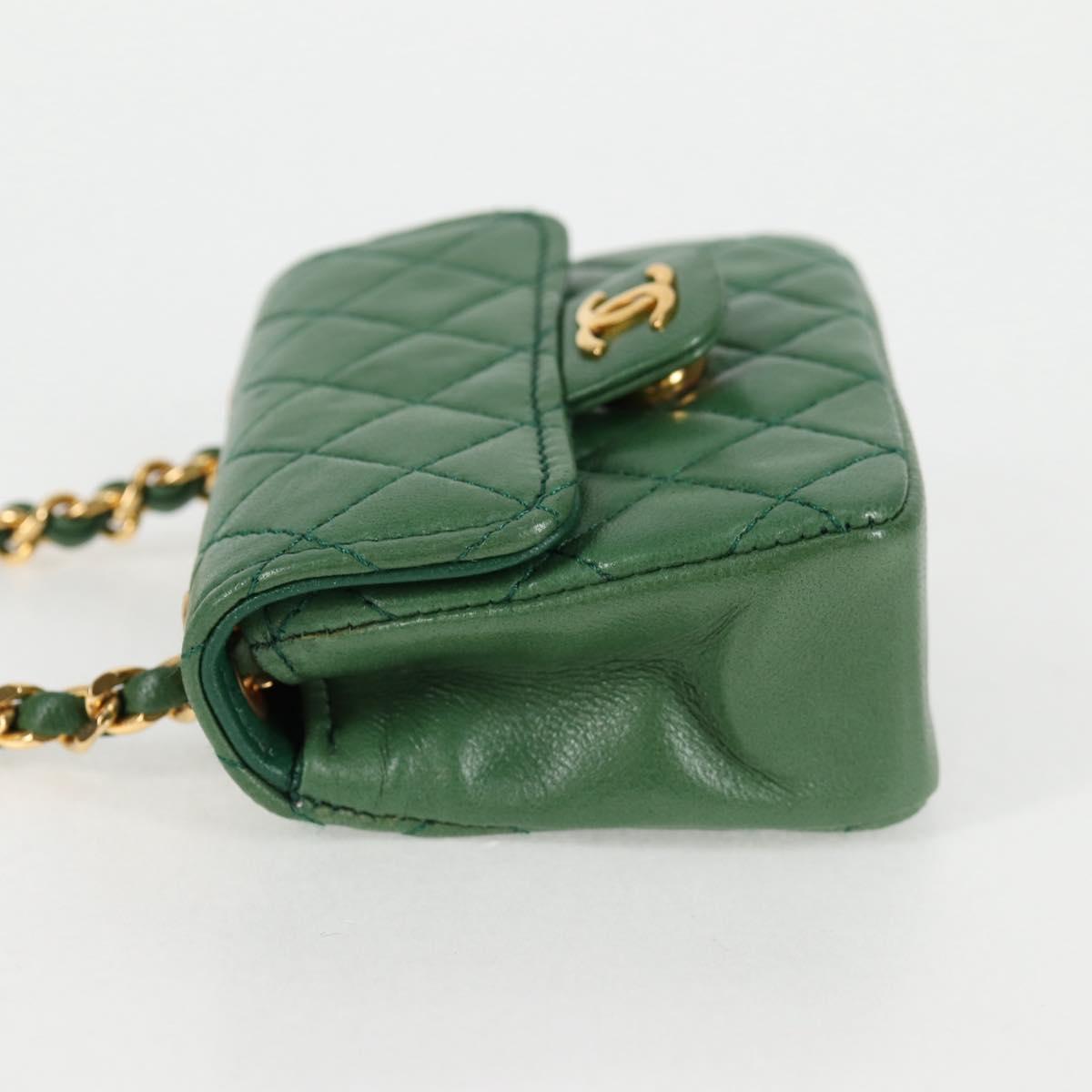 CHANEL Mini Mini Matelasse Chain Shoulder Bag Lamb Skin Green CC