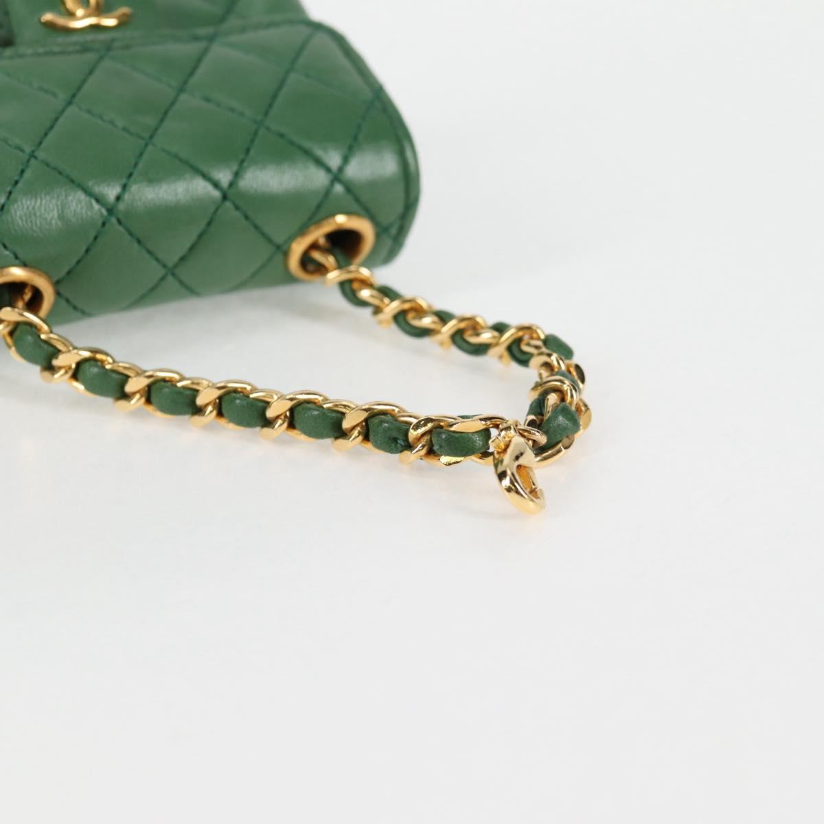 CHANEL Mini Mini Matelasse Chain Shoulder Bag Lamb Skin Green CC