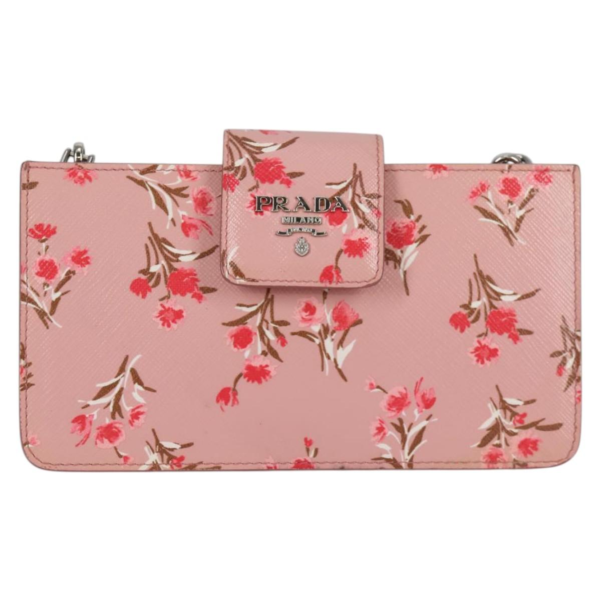 PRADA チェーン フォンケース レザー ピンク シルバー 正規品 SW1495V