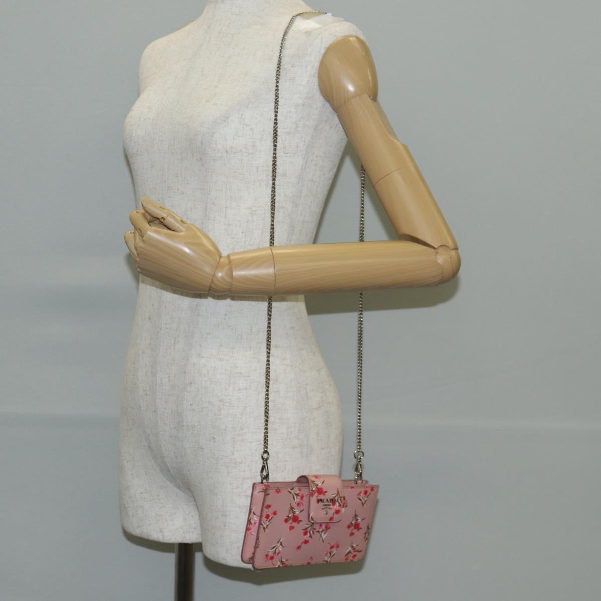 PRADAフォン PRADA チェーン フォンケース レザー ピンク シルバー 正規品 SW1495V