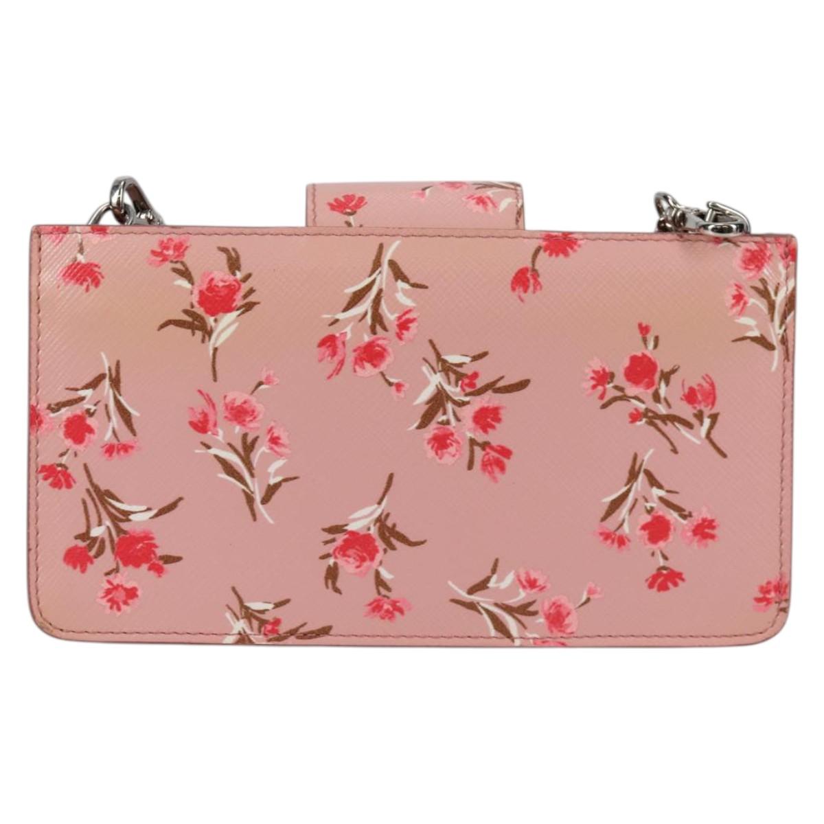 PRADA携帯ケース PRADA チェーン フォンケース レザー ピンク シルバー 正規品 SW1495V