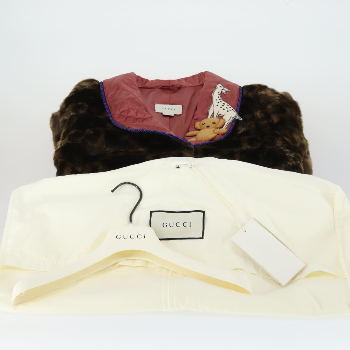 GUCCI GG Canvas Fur Coat Teddy Bear Applique Jacket Brown Auth