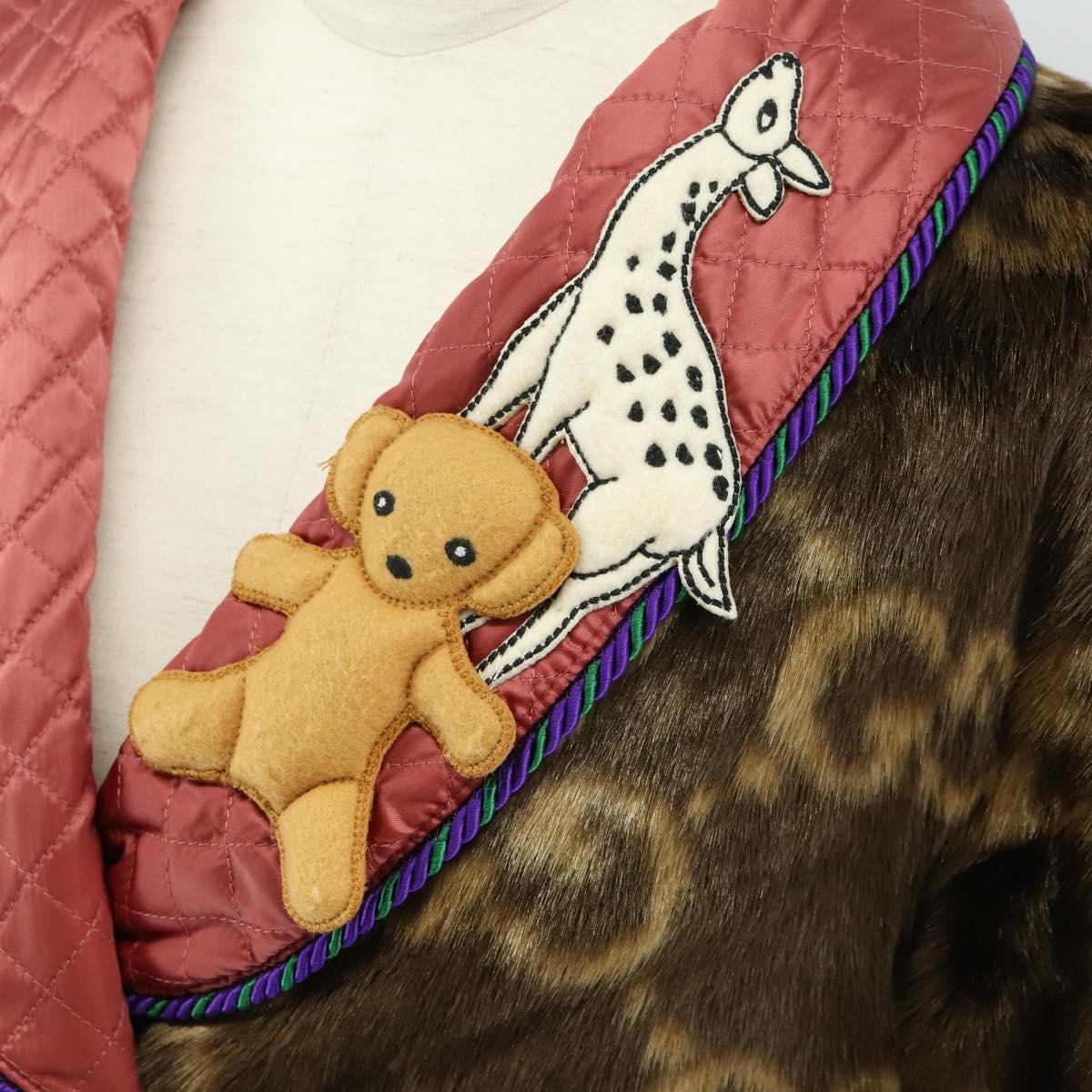 GUCCI GG Canvas Fur Coat Teddy Bear Applique Jacket Brown Auth
