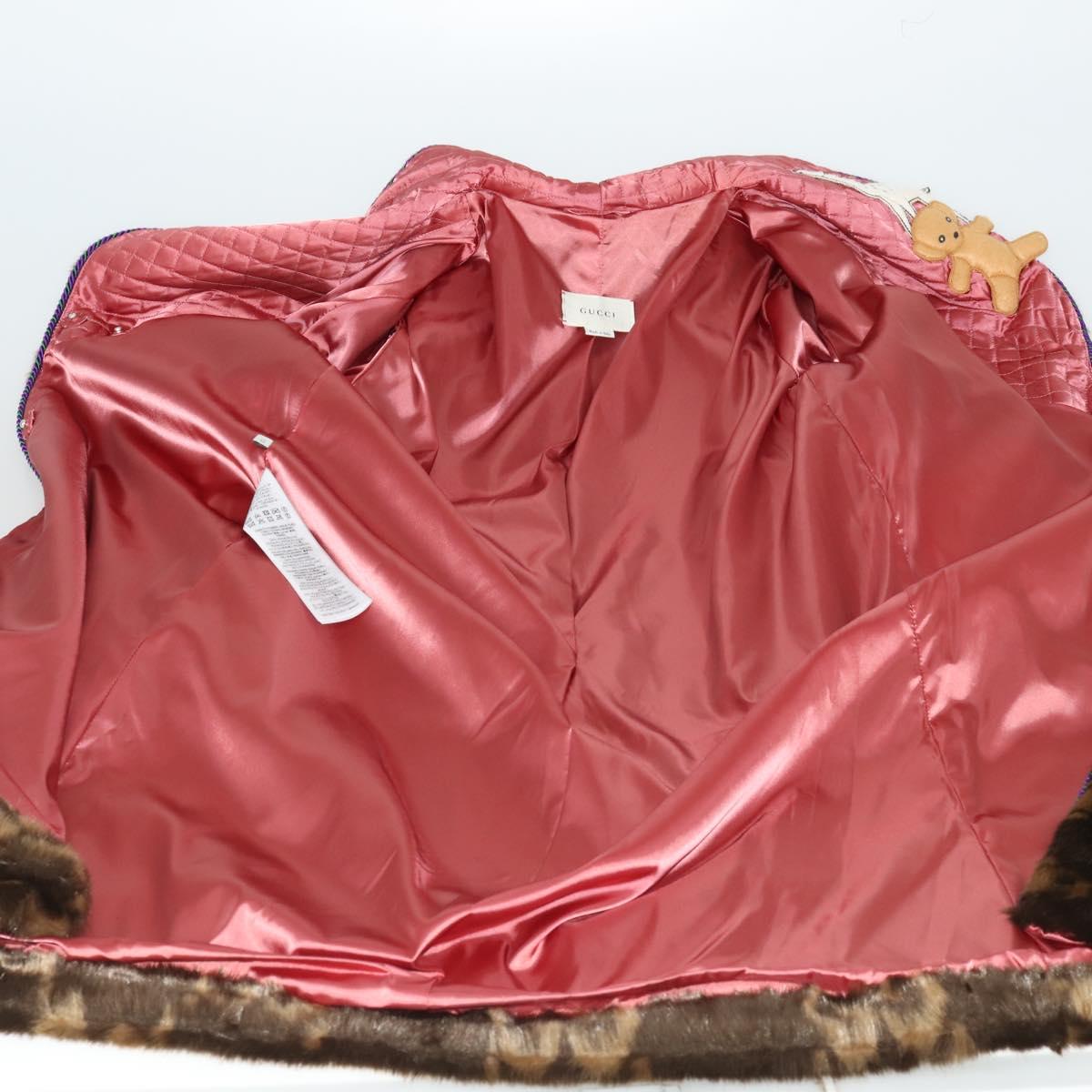 GUCCI GG Canvas Fur Coat Teddy Bear Applique Jacket Brown Auth