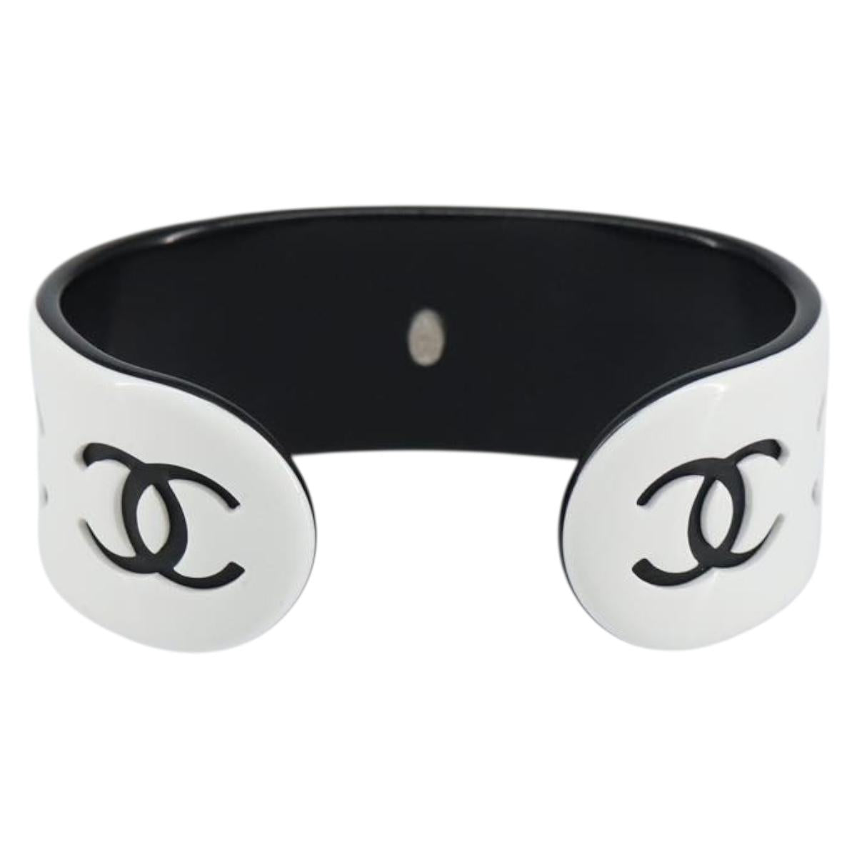 CHANEL Bangle COCO Mark Bracelet plastic White Black CC Auth