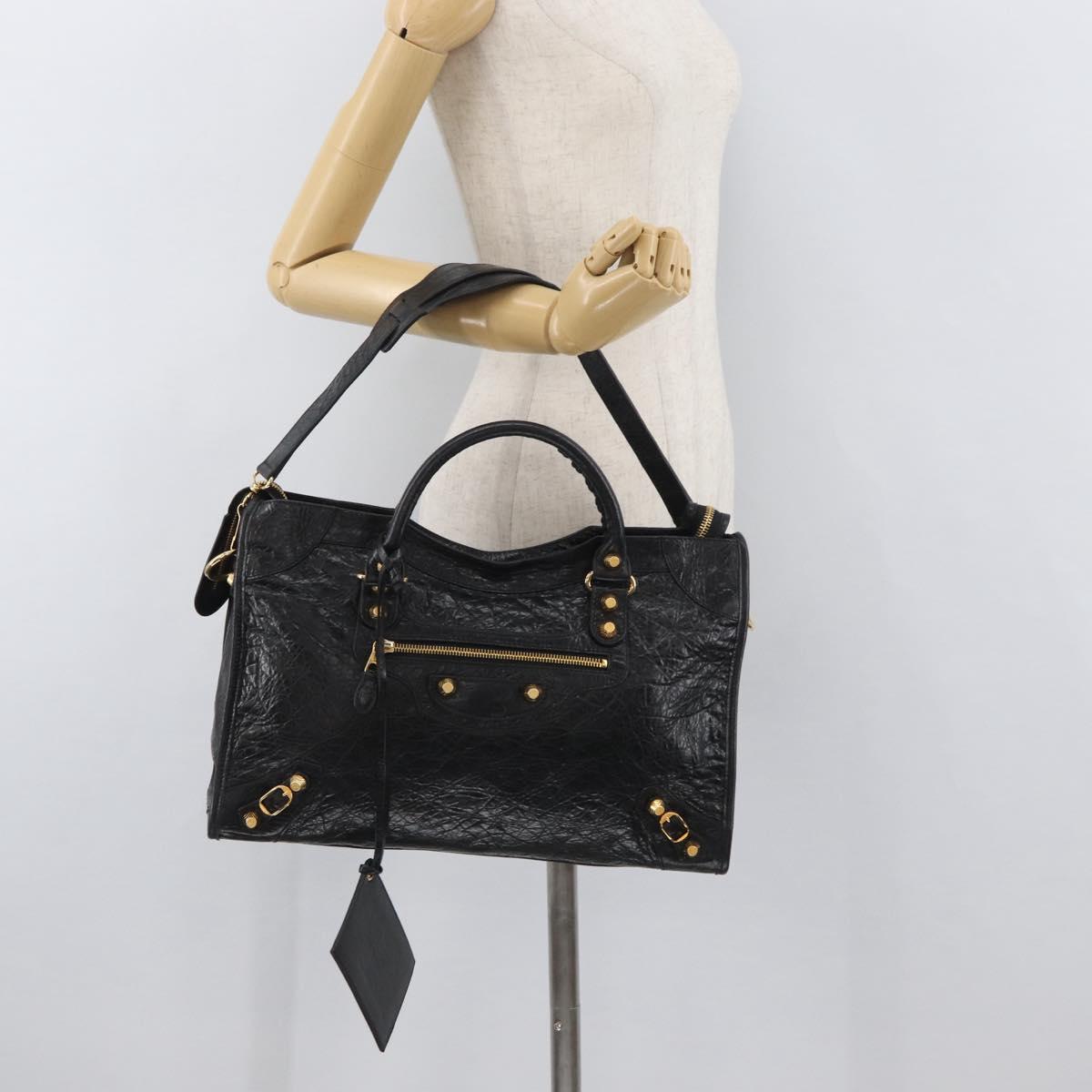 BALENCIAGA The Giant City Bag Leather 2way Gold Black 281770 Auth