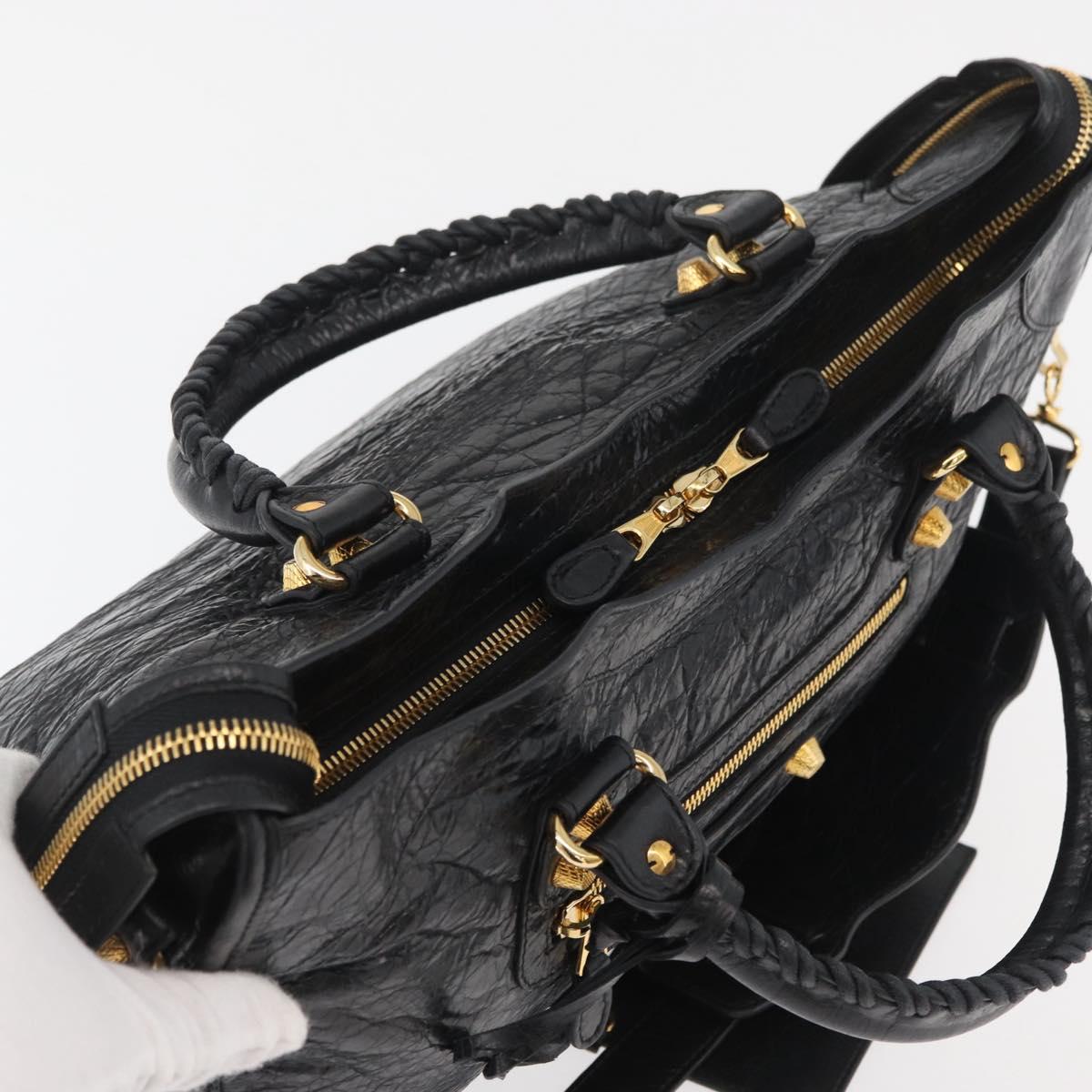 BALENCIAGA The Giant City Bag Leather 2way Gold Black 281770 Auth