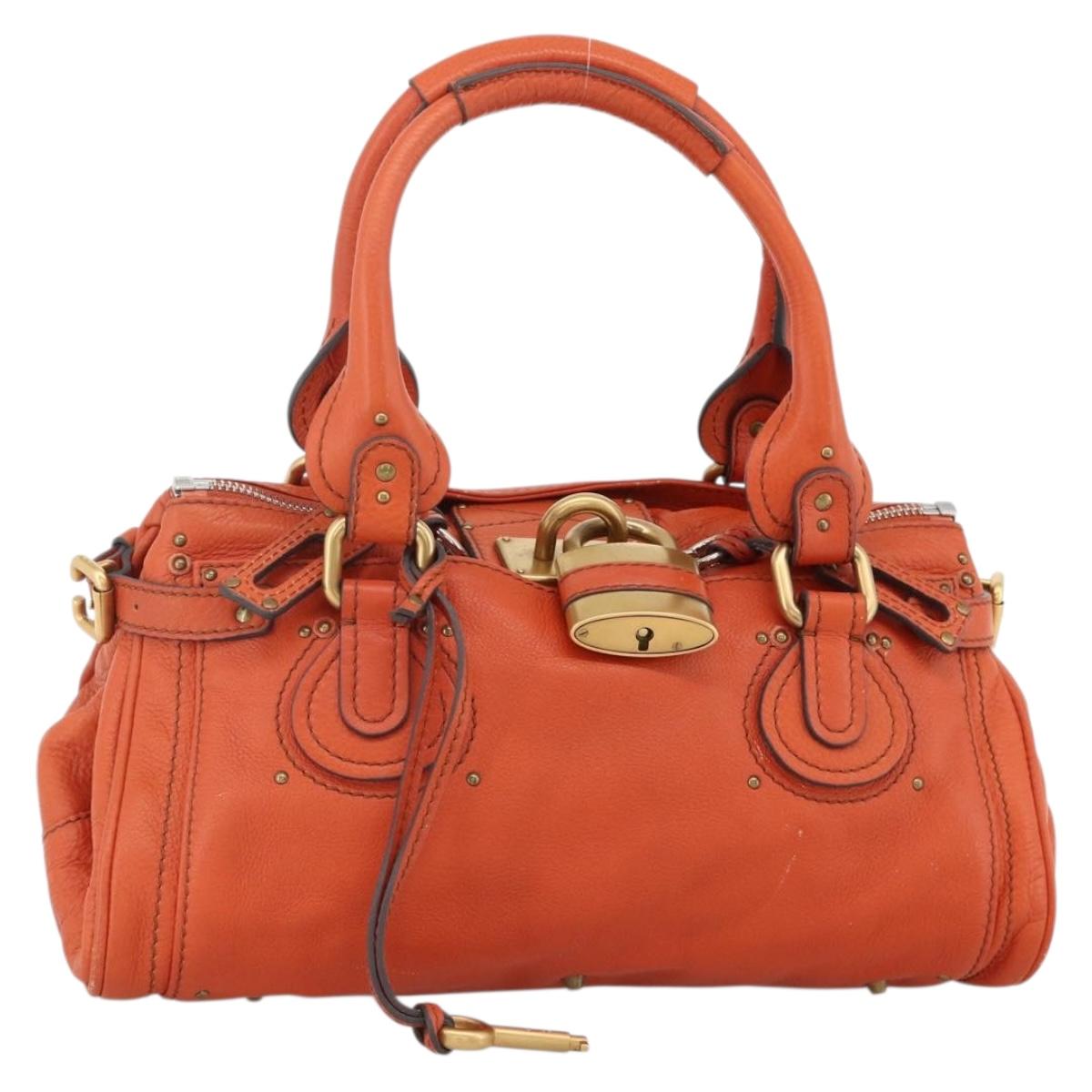 Chloe パディントン ハンドバッグ オレンジ Chloe Paddington Hand Bag Leather Orange Gold Silver Auth