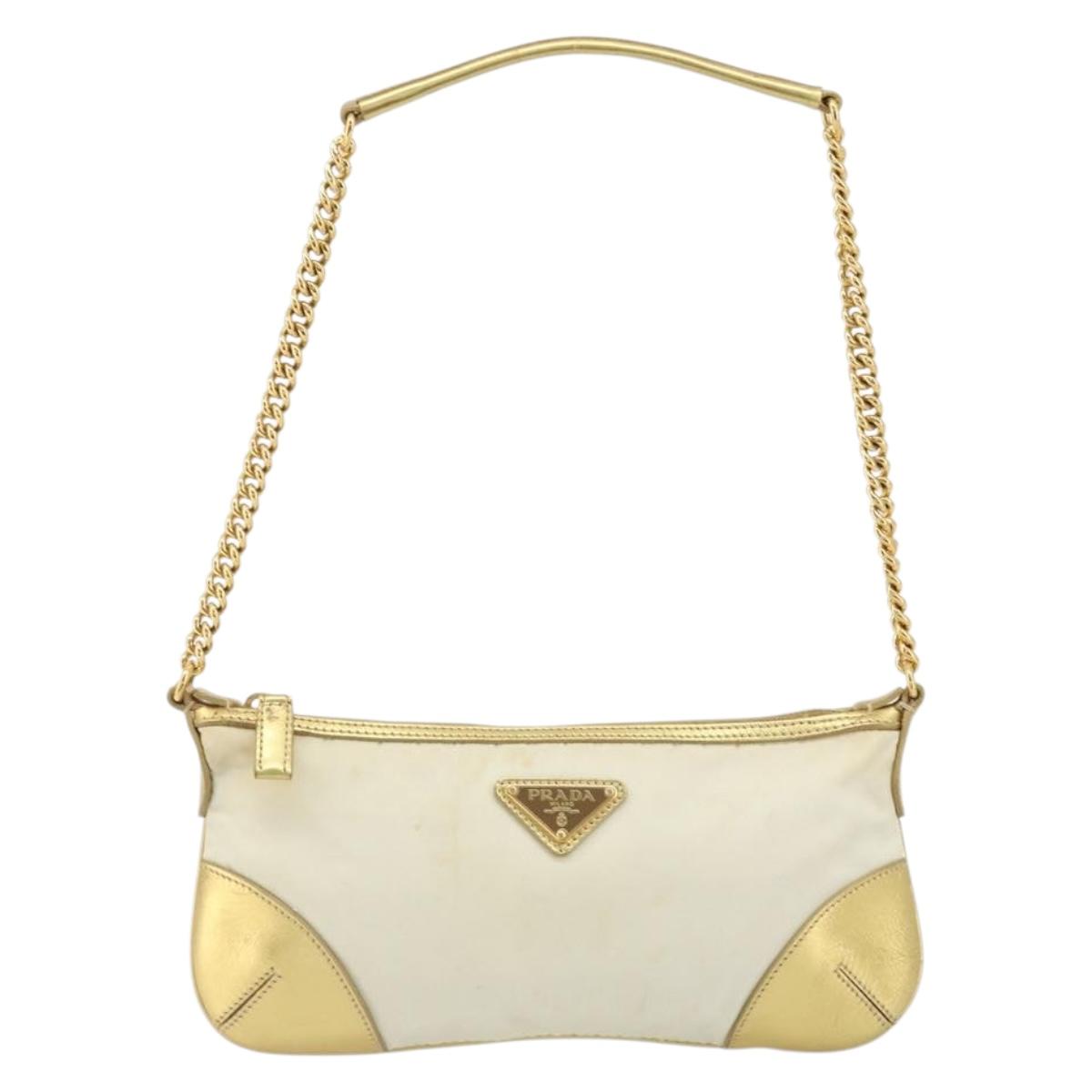 PRADA Chain Shoulder Bag Nylon White Gold Auth YKZ849A – MixTHINKS