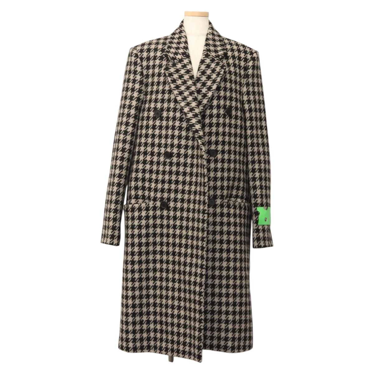 Off-White Chester Coat Staggered Pattern Jacket Wool Black Auth